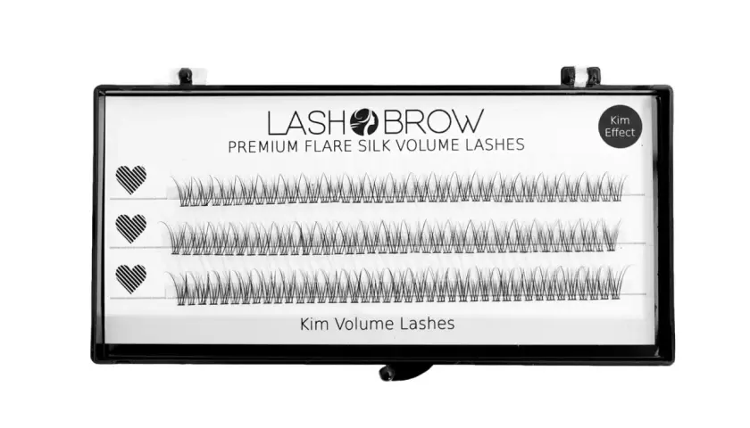 Pudełko z kępkami rzęs Lash Brow Premium Flare Silk Volume Lashes, efekt Kim.